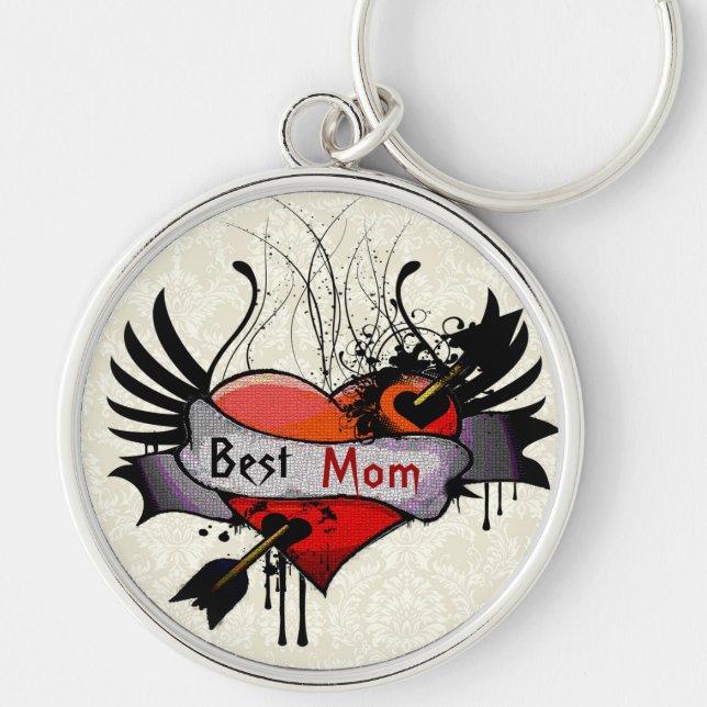 Best Mom Grunge Heart Keychain (Front)