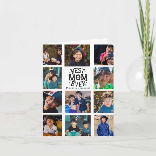 Best Mom Hand Lettered Mother's Day Photo Collage Card (Front)
