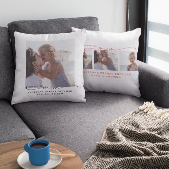 Best Mom | Hand Written Modern Minimal Photo Throw Pillow (Creator Uploaded)