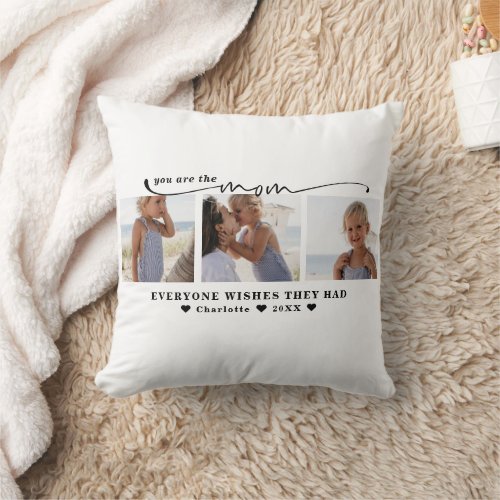 Best Mom  Hand Written Three Photo Collage Throw Pillow