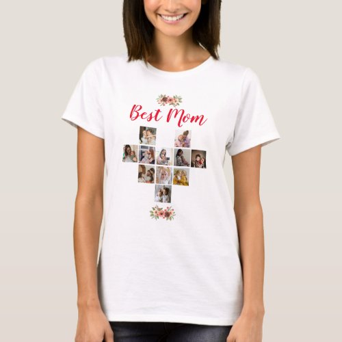 Best Mom Heart Photo Collage Personalized Script T_Shirt