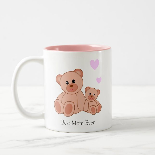 Best Mom & Hearts on White Two-Tone Coffee Mug (Left)