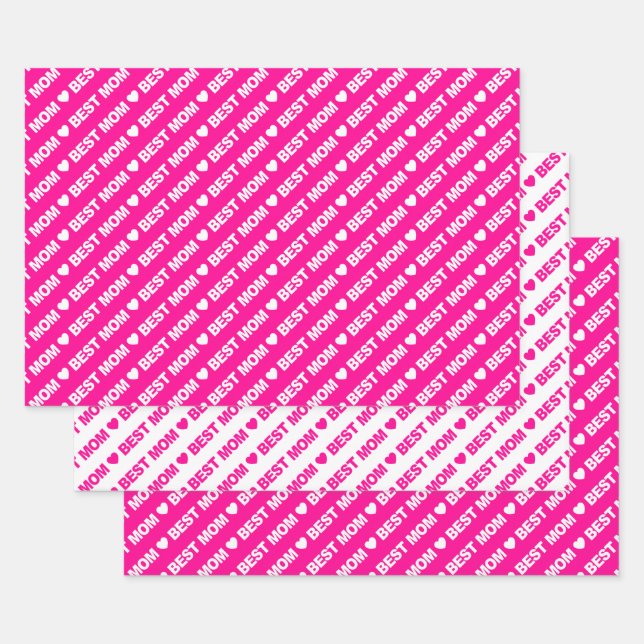 Best Mom Hot Pink and White Wrapping Paper Sheets (Set)