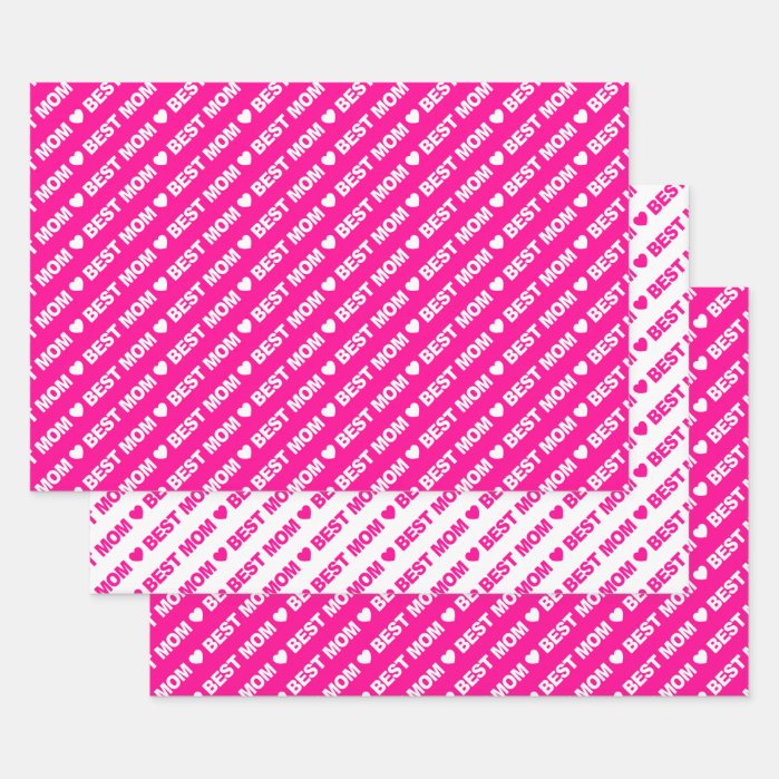Best Mom Hot Pink and White Wrapping Paper Sheets