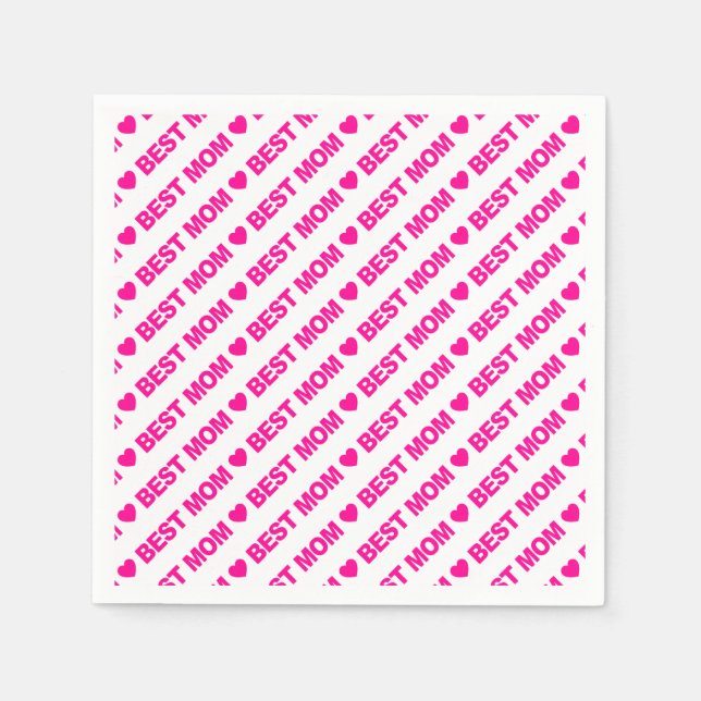 Best Mom Hot Pink on White Paper Napkin (Front)