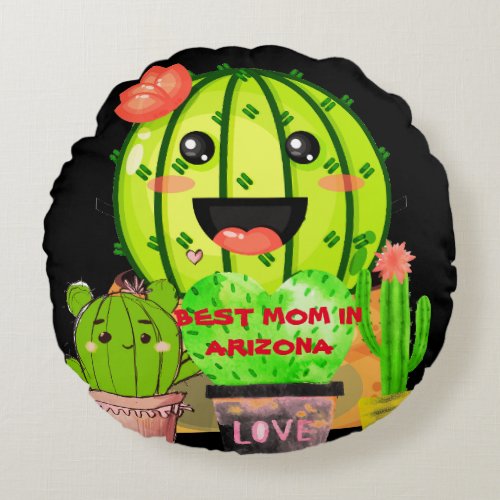 Best Mom In Arizona Customize Mothers Gift Black Round Pillow