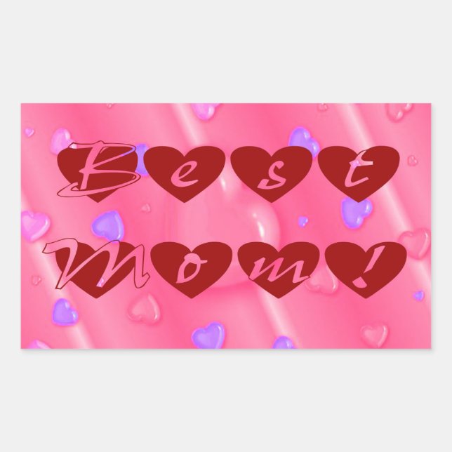 Best Mom in Hearts Rectangular Sticker (Front)