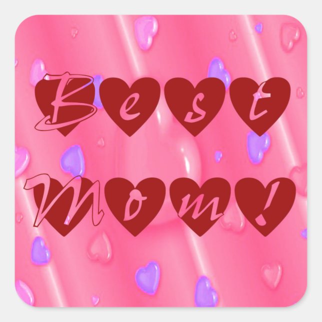 Best Mom in Hearts Square Sticker (Front)