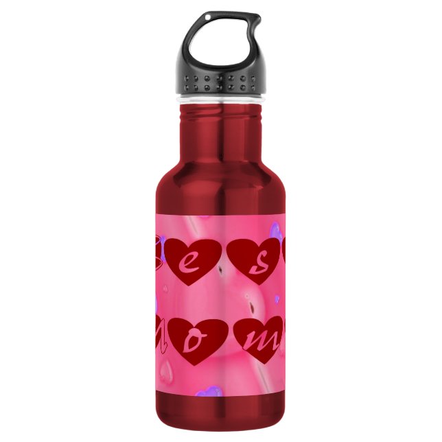 Best Mom in Hearts Water Bottle (Front)