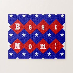 Best Mom in Patriotic Diamond Shape Jigsaw Puzzle