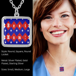 Best Mom in Patriotic Diamond Shape Silver Plated Necklace