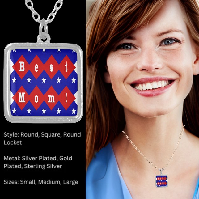 Best Mom in Patriotic Diamond Shape Silver Plated Necklace (Best Mom in Patriotic Diamond Shape Silver Plated Necklace)