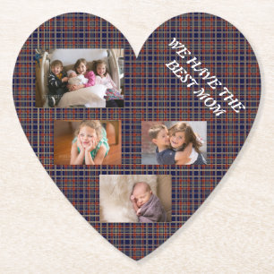 Best Mom in Tartan  Plaid Freestyle White Font Paper Coaster