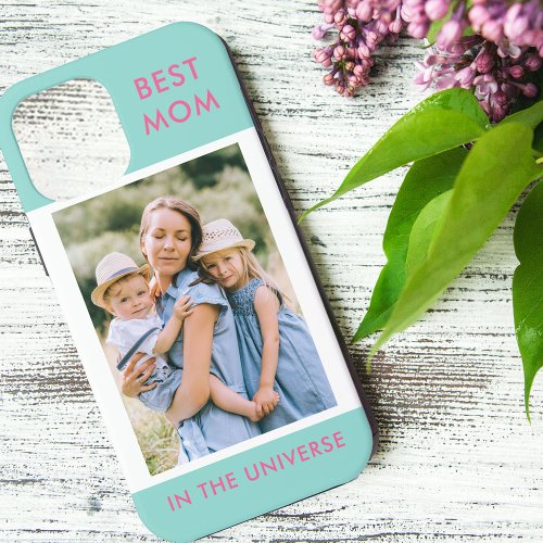 Best Mom in the Universe Custom Photo  Mint Pink iPhone 12 Pro Max Case