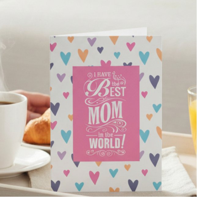 Best Mom in the World Heart Pattern Holiday Card (Creator Uploaded)