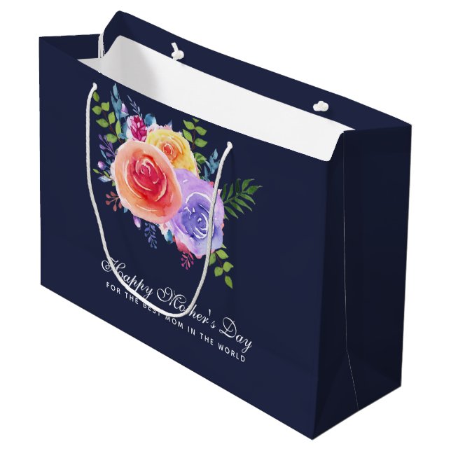 Best Mom in the World Mother's Day Roses Large Gift Bag (Front Angled)