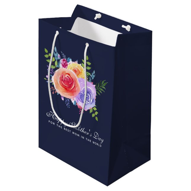 Best Mom in the World Mother's Day Roses Medium Gift Bag (Front Angled)