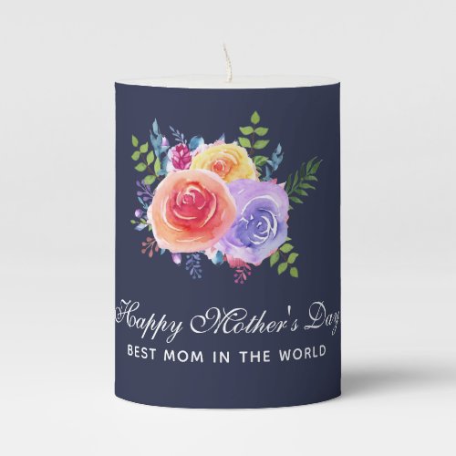 Best Mom in the World Mothers Day Roses Pillar Candle