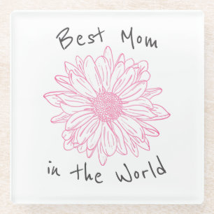 Best Mom In the World Pink Floral Glass Coaster