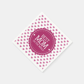 Best Mom in the World Pink Hearts and Circle Paper Napkin