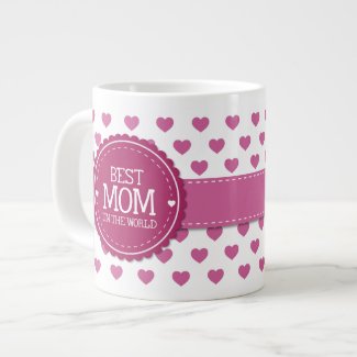 Best Mom in the World Pink Hearts and Circle v2 Large Coffee Mug