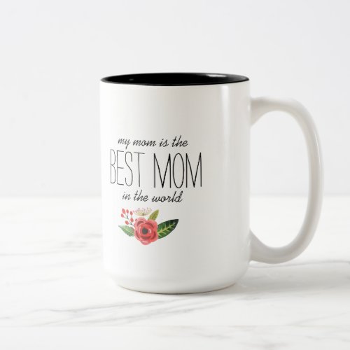 Best mom In The World text  Floral Accent Two_Tone Coffee Mug