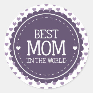 Best Mom in the World Violet Hearts and Circle Classic Round Sticker