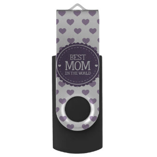 Best Mom in the World Violet Hearts and Circle Flash Drive