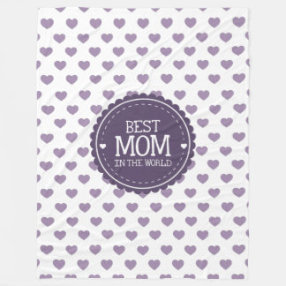 Best Mom in the World Violet Hearts and Circle Fleece Blanket