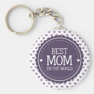 Best Mom in the World Violet Hearts and Circle Keychain