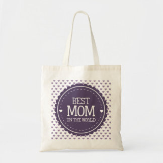 Best Mom in the World Violet Hearts and Circle Tote Bag