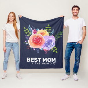 Best Mom in the World Watercolor Roses Fleece Blanket
