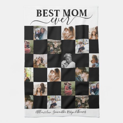 Best Mom Keepsake Black  White Insta Photo Kitchen Towel