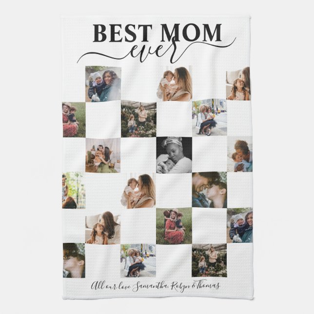 Best Mom Keepsake Black & White Insta Photo  Kitchen Towel (Vertical)