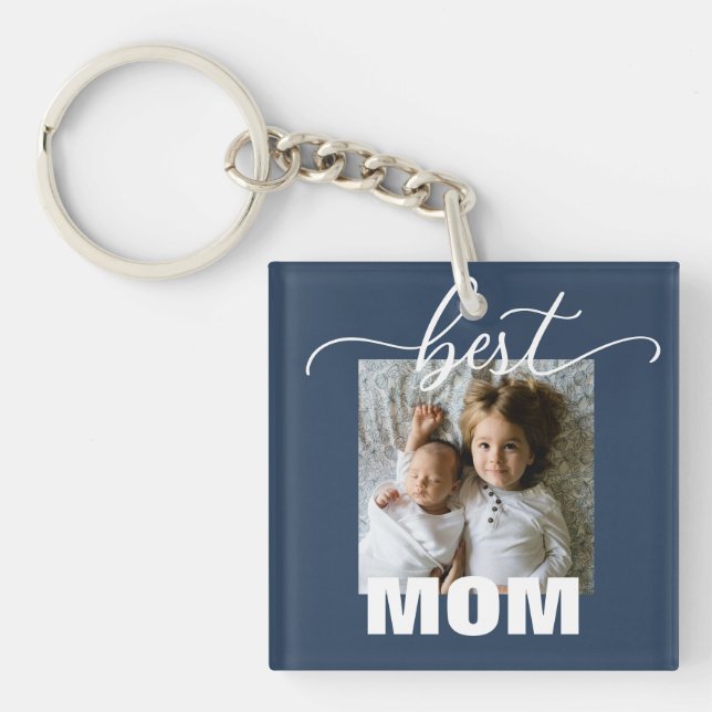 Best MOM Kids Photo Mother's Day Keychain (Front)