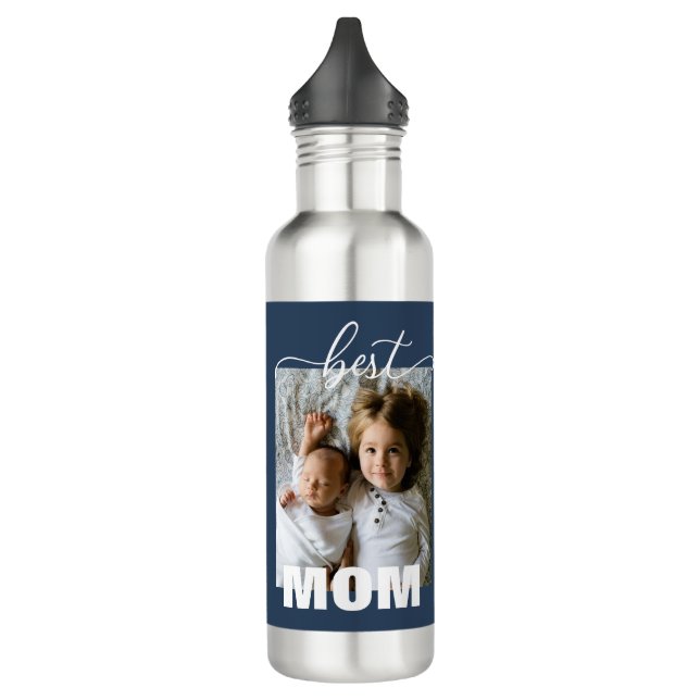 Best MOM Kids Photo Mother's Day  Stainless Steel Water Bottle (Left)