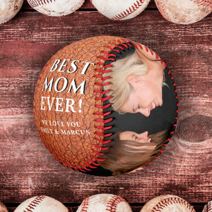 Best Mom Leather Print Mother`s Day Photo Collage Baseball
