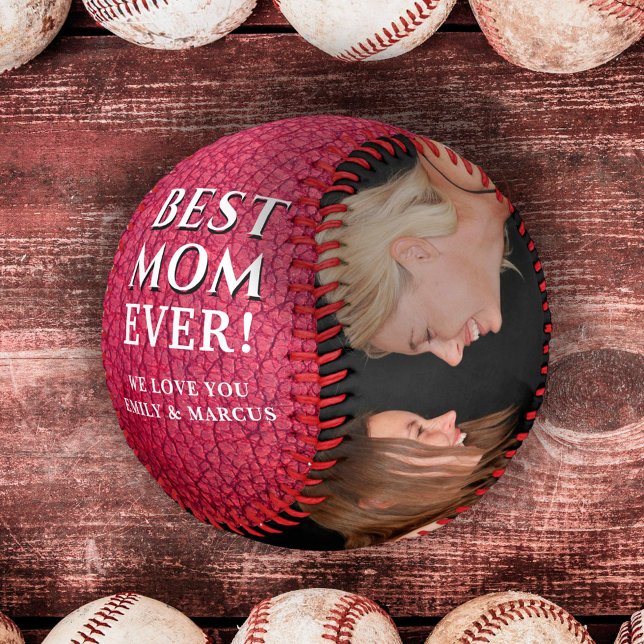 Best Mom Leather Print Mother`s Day Photo Collage Baseball (Creator Uploaded)