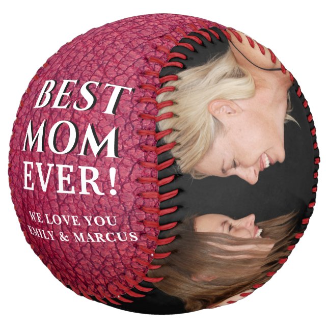 Best Mom Leather Print Mother`s Day Photo Collage Softball (Angled)
