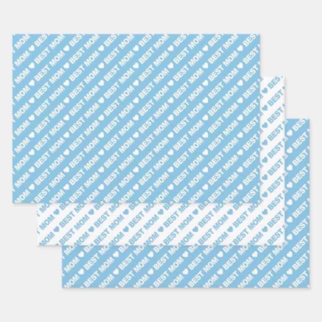 Best Mom Light Blue and White Wrapping Paper Sheets (Set)
