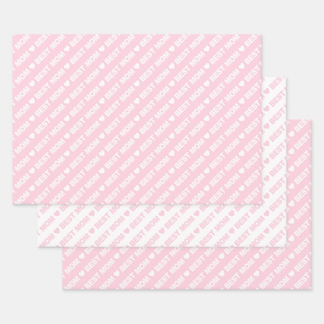 Best Mom Light Pink and White Wrapping Paper Sheets (Set)