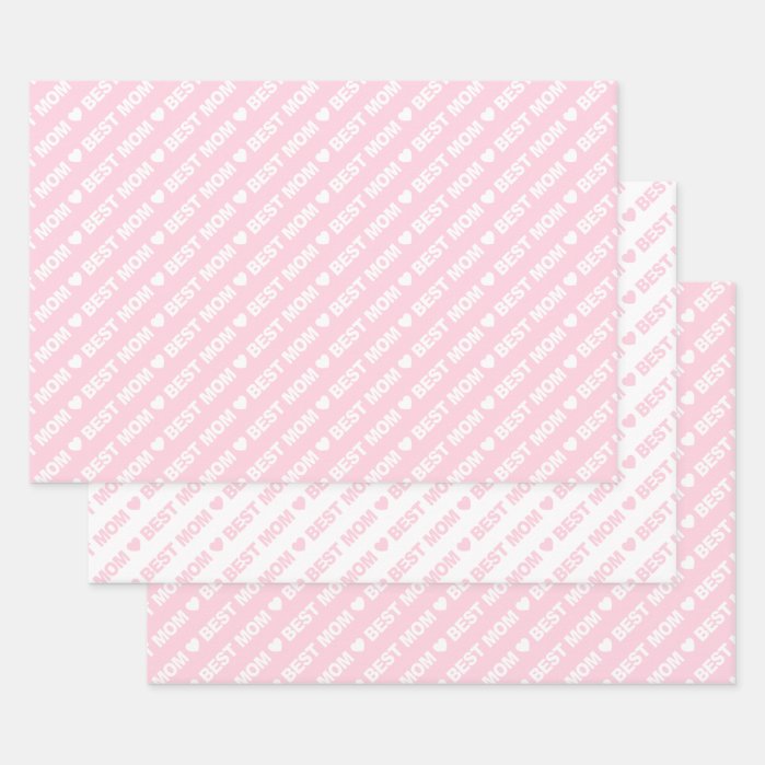 Best Mom Light Pink and White Wrapping Paper Sheets