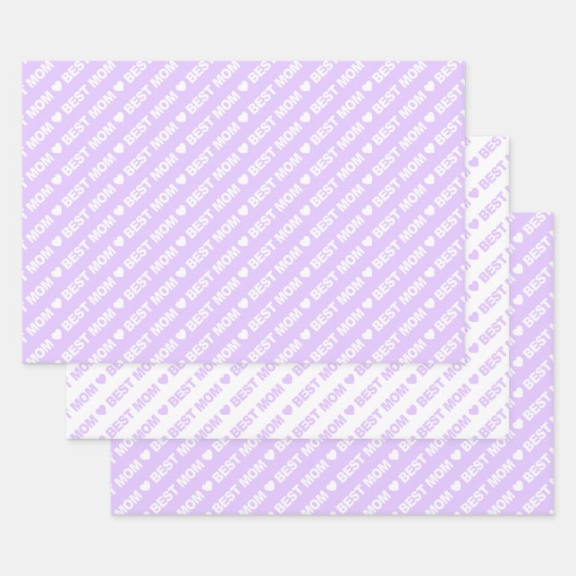Best Mom Lilac and White Wrapping Paper Sheets (Set)