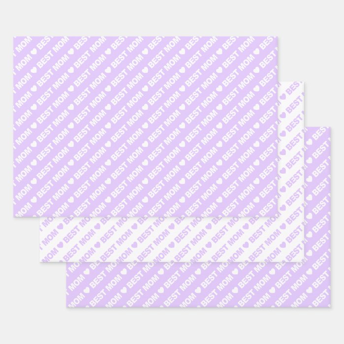 Best Mom Lilac and White Wrapping Paper Sheets