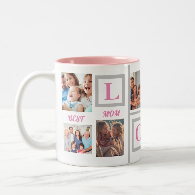 Best Mom LOVE Custom Photo Coffee  Two-Tone Coffee Mug (Left)