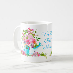 Best Mom Lovely Pink Blue Floral Custom Coffee Mug