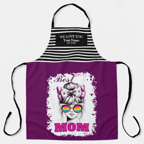 Best Mom Messy Bun Mom Pansexual Flag Colors Apron