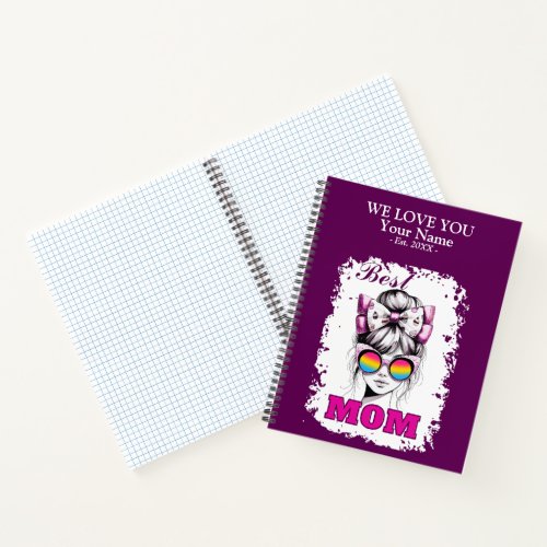Best Mom Messy Bun Mom Pansexual Flag Colors Notebook