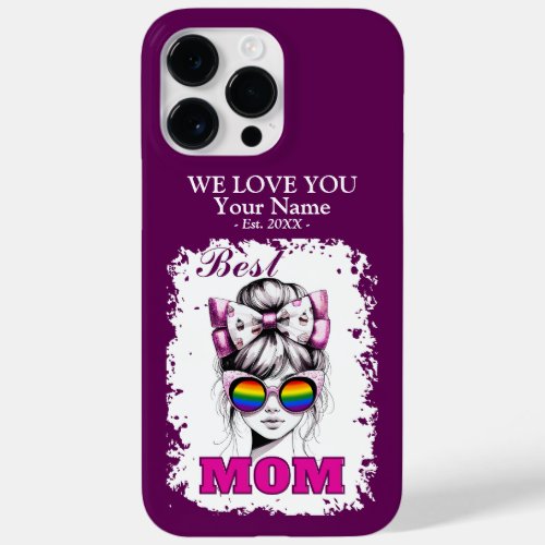 Best Mom Messy Bun Mom Rainbow Flag Colors Case_Mate iPhone 14 Pro Max Case