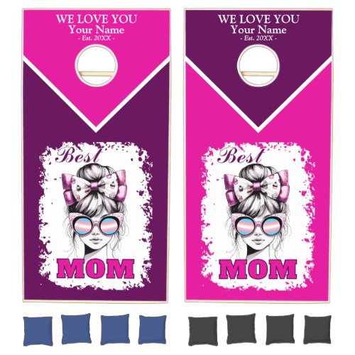 Best Mom Messy Bun Mom Transgender Flag Colors Cornhole Set